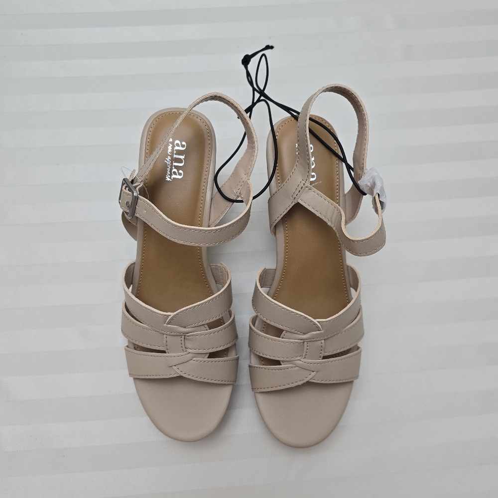 New Ana Cork Platform Block Heel Sandals Nude 9.5 Ankle Buckle Strap Boho Shoes - Picture 12 of 13